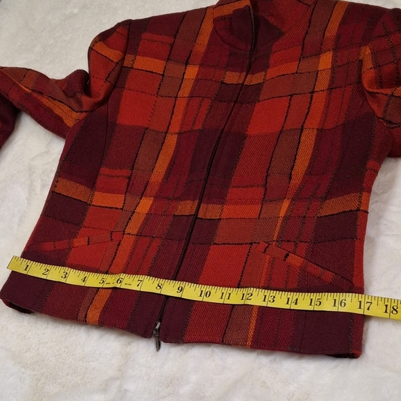 Vintage Carlisle Plaid Red Orange Cropped Long Sleeve Wool Jacket Women Size 2 - Picture 13 of 16